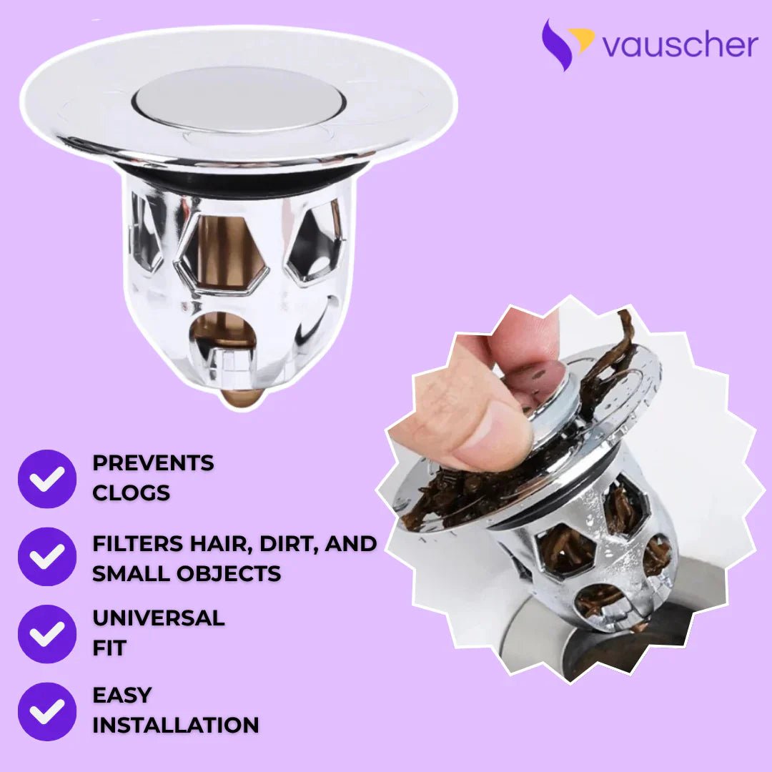 AquaStop ~ Universal Pop-up Drain Stopper – Prevents Hair Clogs Instantly