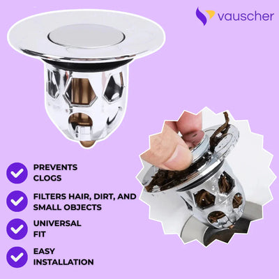 AquaStop ~ Universal Pop-up Drain Stopper – Prevents Hair Clogs Instantly