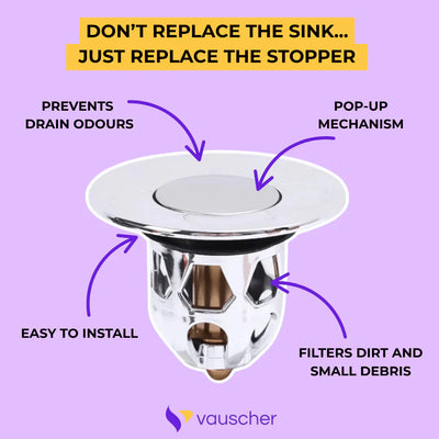AquaStop ~ Universal Pop-up Drain Stopper – Prevents Hair Clogs Instantly